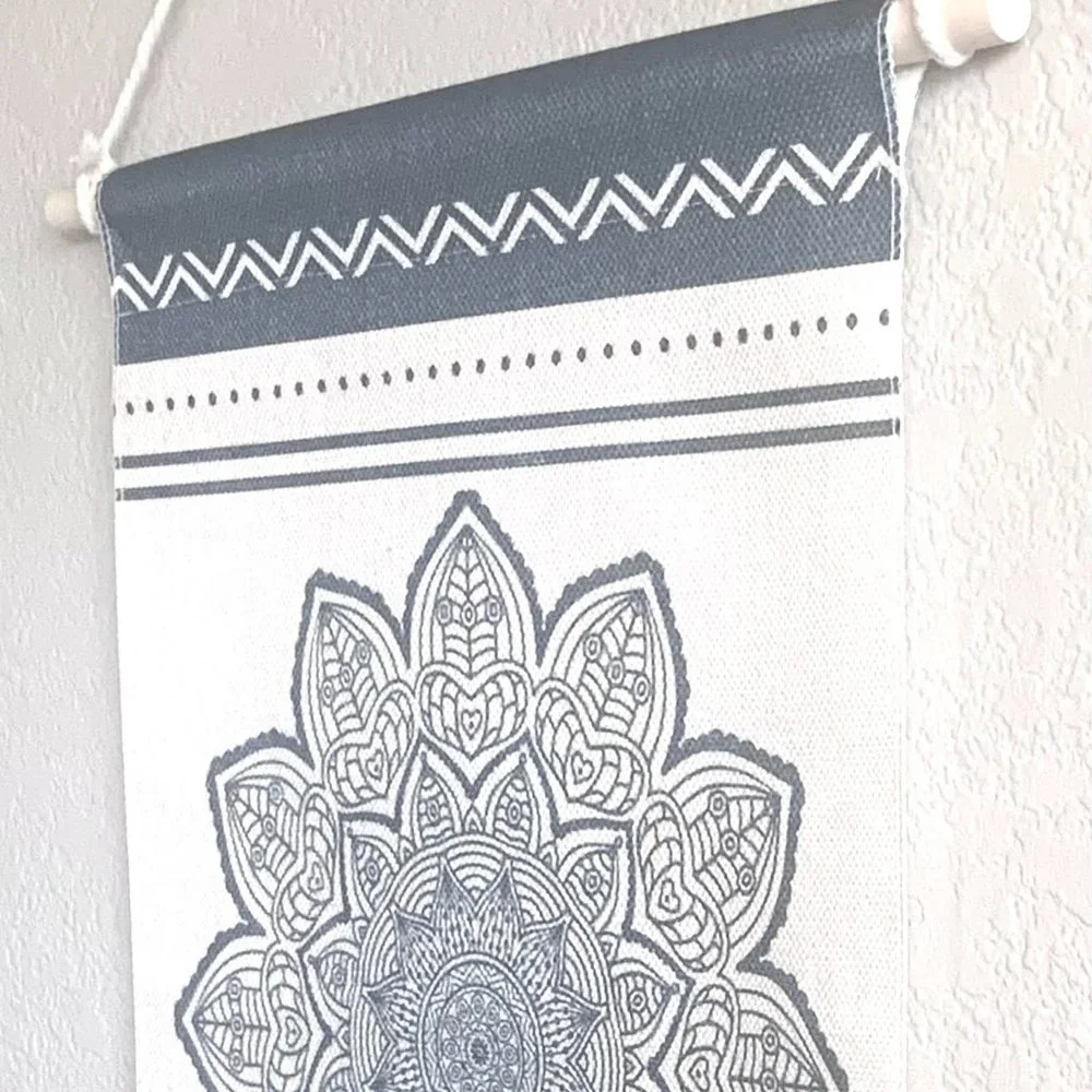 Set/2 Gray Beige Boho Mandala Aztec Ethnic Print Tapestry Wall Hangings w/ Hooks